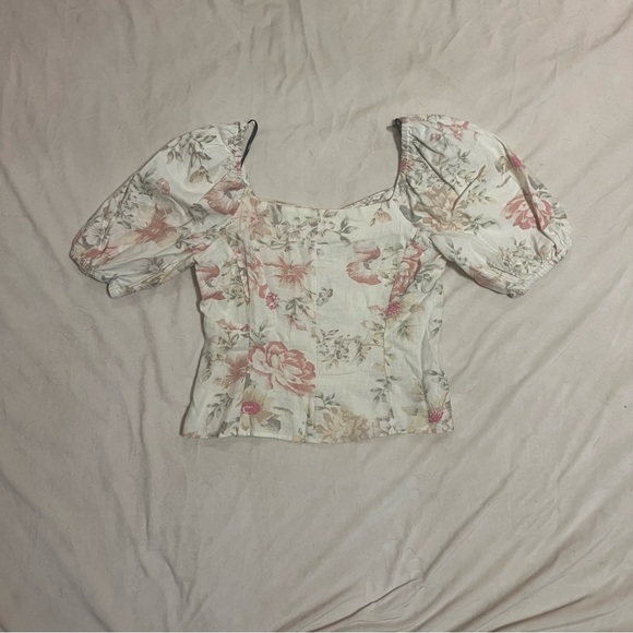 Linen blend milk maid puff sleeve blouse - Picture 3 of 4